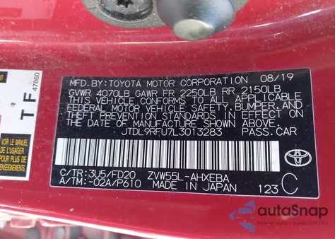 2020 Toyota Prius Le Awd-E из США, поврежденный, VIN JTDL9RFU7L3013283